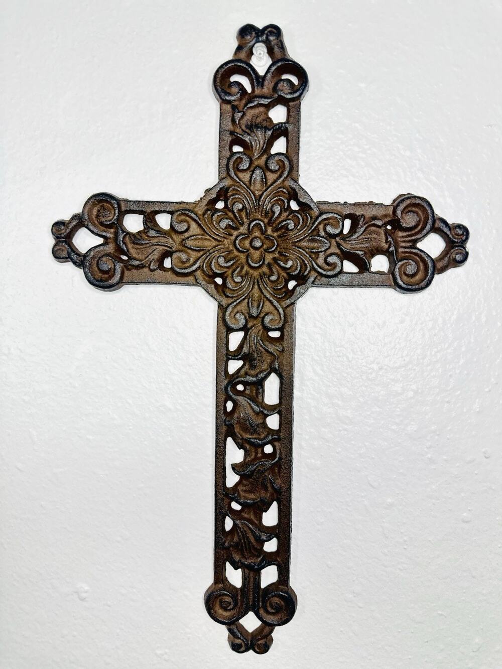 Cast Iron Decorative Wall Cross 13.5” Home Spiritual Decor